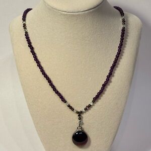 Amethyst Cabochon Purple Agate Stones and Crystals Beaded Y Drop Lariat Necklace